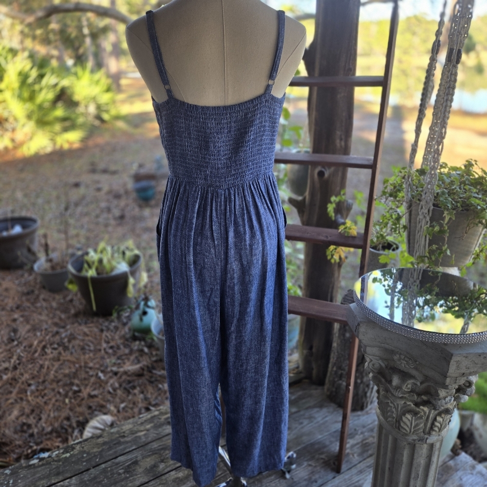 Old Navy Indigo Blue Linen Blend Jumpsuit Size Medium - Picture 9 of 17
